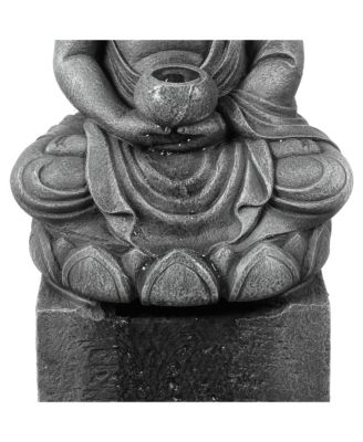 Resin Meditating Buddha on Column Lighted Outdoor Fountain