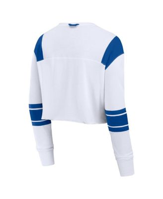 Women's White Los Angeles Dodgers Stretch Cropped Fashion Long Sleeve T-Shirt