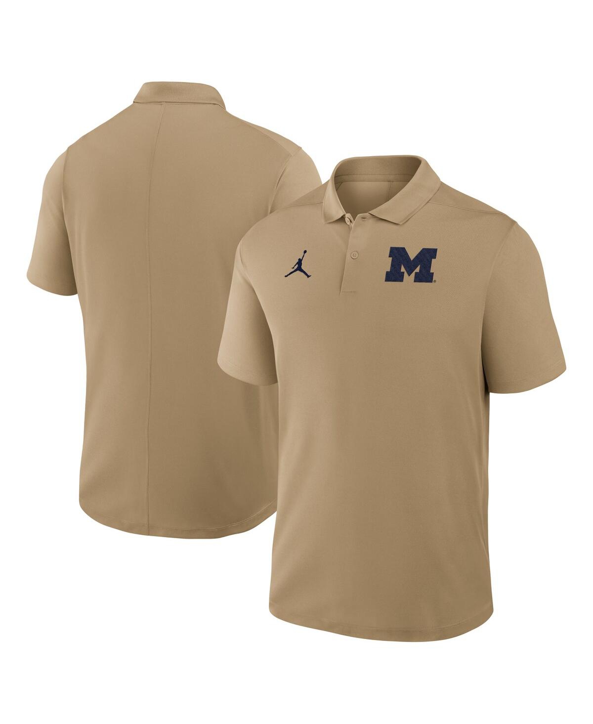 JORDAN MEN'S TAN MICHIGAN WOLVERINES PRIMETIME VICTORY PRIMARY LOGO PERFORMANCE POLO SHIRT 