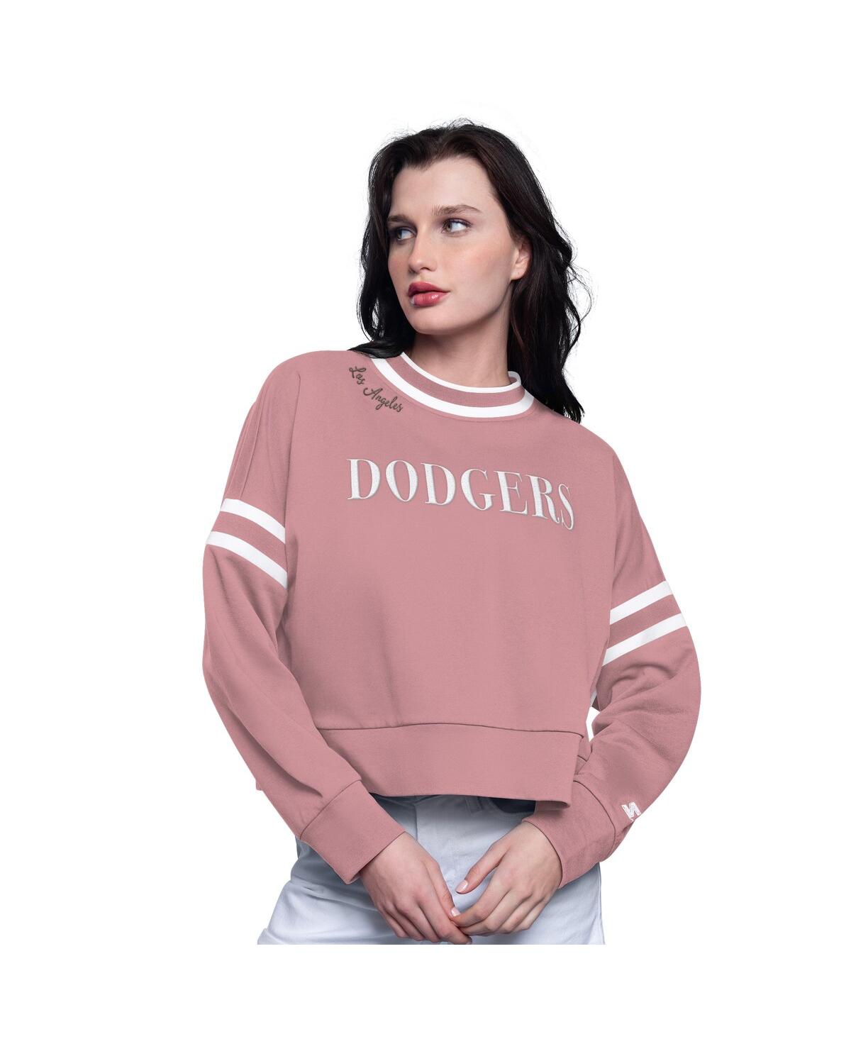 Shop Starter Women'sâ Pink Los Angeles Dodgers Power Play Cropped Pullover Sweatshirt