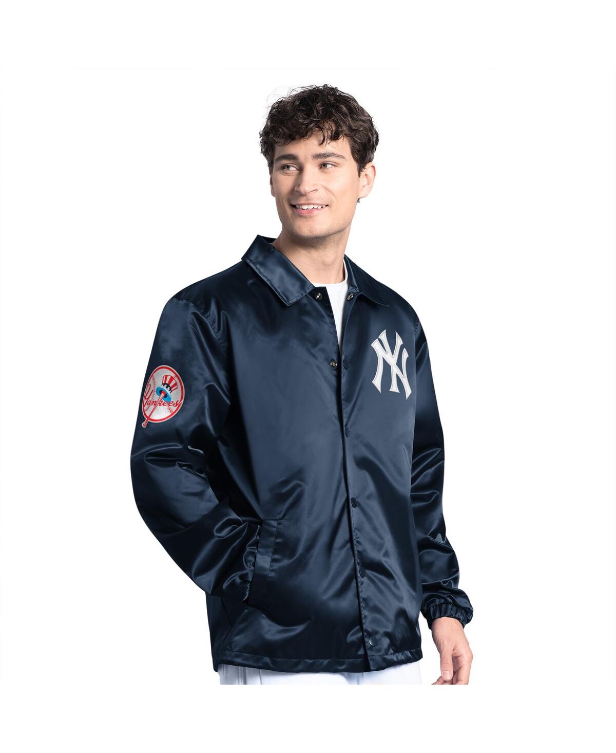 Men's Navy New York Yankees Cooperstown Collection Point Man Full-Snap Coaches Jacket - Navy