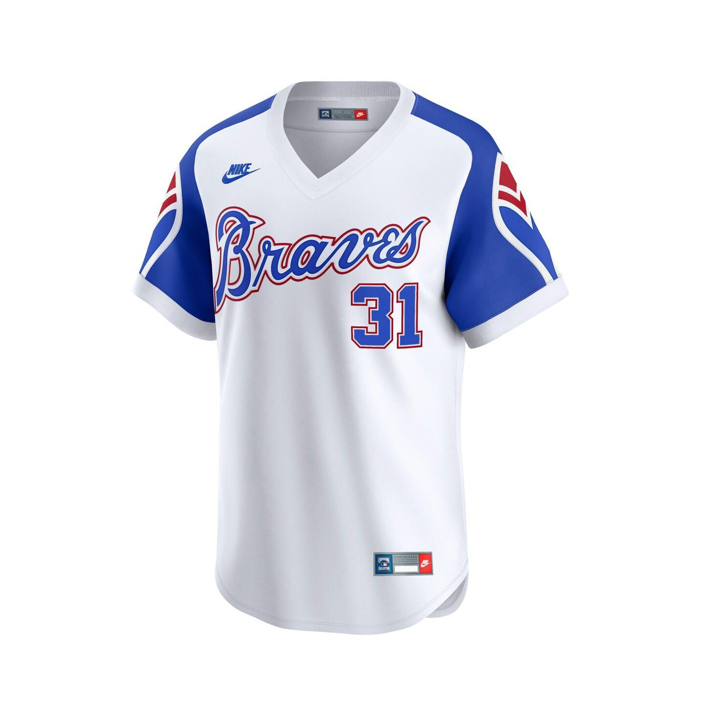 Мужской топ Nike Greg Maddux White Atlanta Braves Throwback Cooperstown Collection Limited Jersey — фото 2
