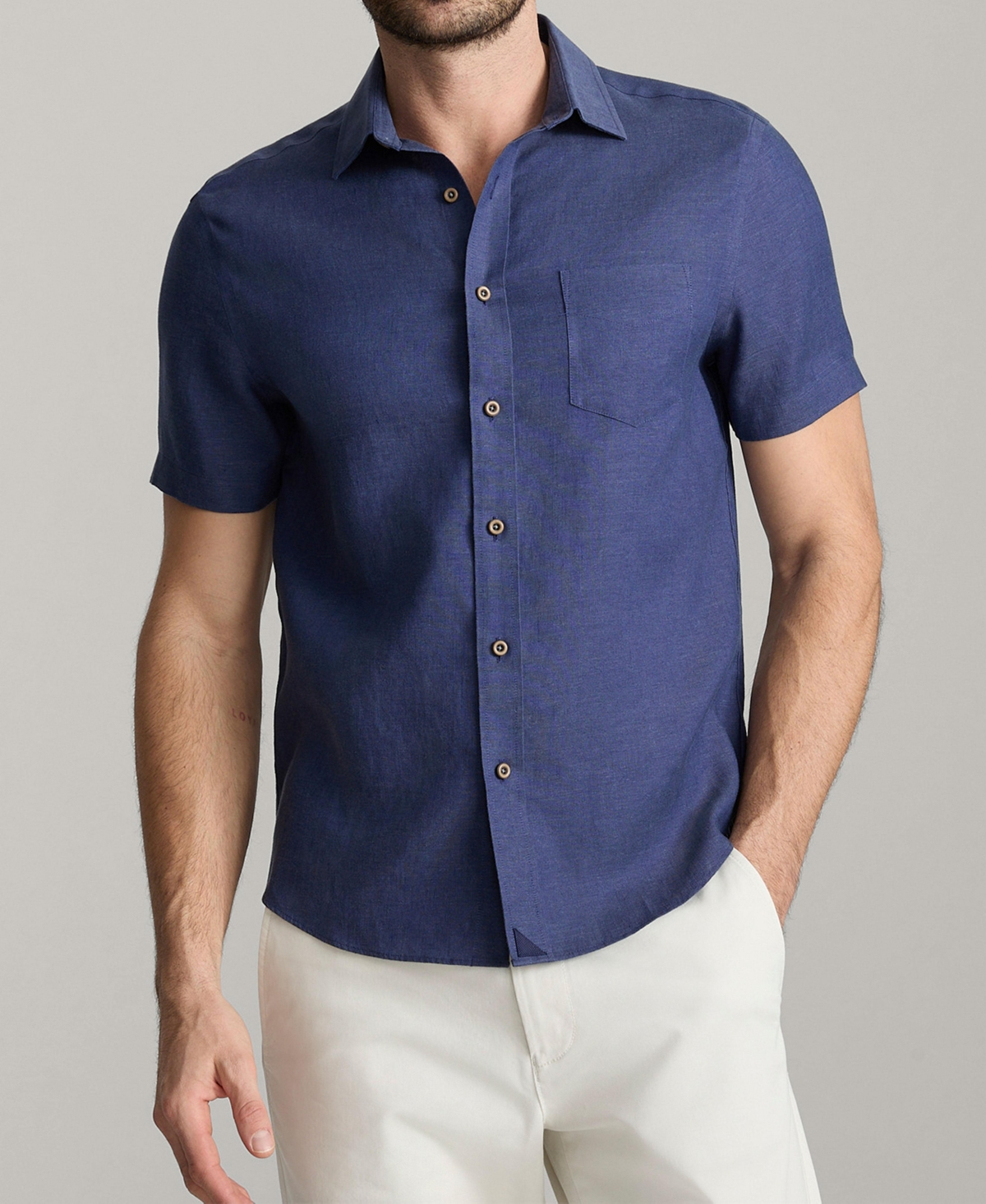 Men's Regular Fit Wrinkle Resistant Linen Cameron Button Up Shirt - Bright white