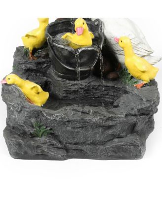 Resin Duck Family Bath Patio Fountain