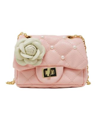Girls Classic Quilted Flower Pearl Handbag, Pink