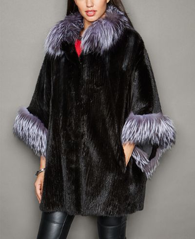 The Fur Vault Fox-Fur-Trim Knitted Mink Fur Cape