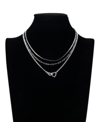 Cubic Zirconia Interlocking Heart Layered Necklace Set