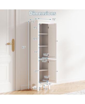 Tall Bathroom Floor Cabinet with Shutter Doors and Adjustable Shelf