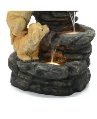 Puppy Rock Tower Farmhouse Resin Outdoor Fountain with Lights