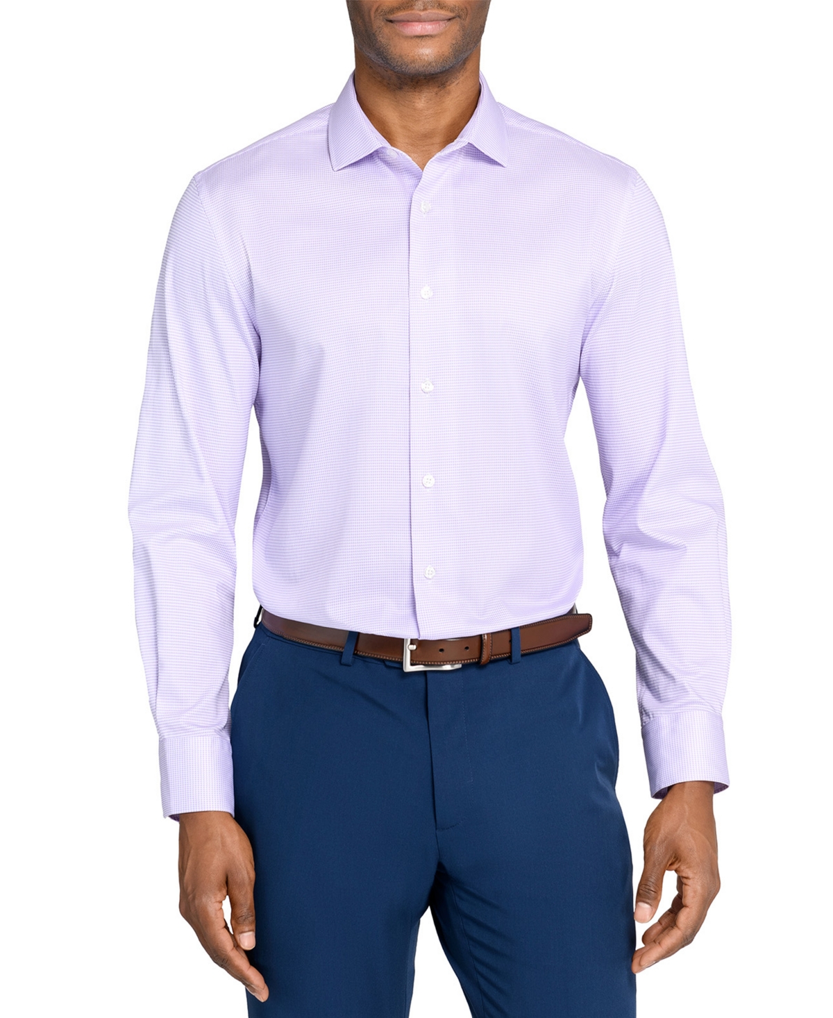 Men's Houndstooth Hybrid Slim Fit Easy Care Long Sleeve Shirt - White Purple