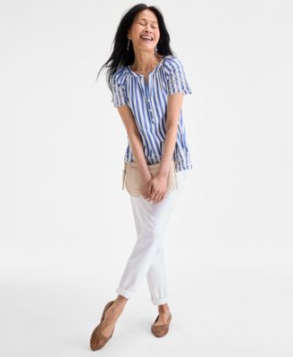 Women's Cotton Eyelet Flutter-Sleeve Top, Exclusively at Macy's