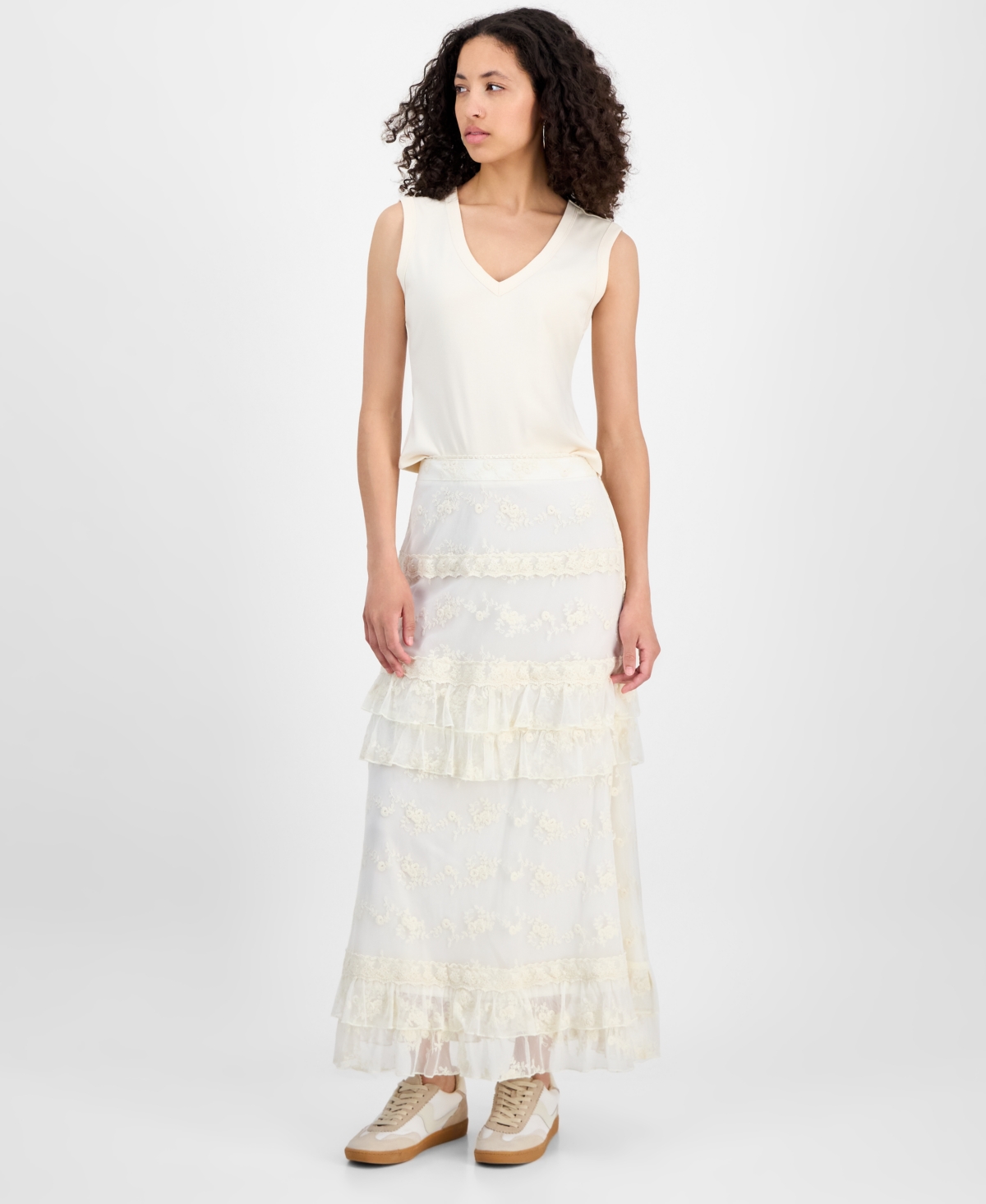 Women's Lace Tiered Maxi Skirt, Exclusively at Macy's - Ivory