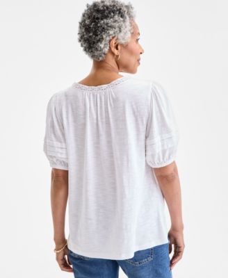売れ筋商品|||スタイルアンドコー カットソー トップス レディース Women's Lace-Trim V-Neck Top, Exclusively at Macy's Bright White Style & Co Women's Lace-Trim V-Neck Top, Exclusively at