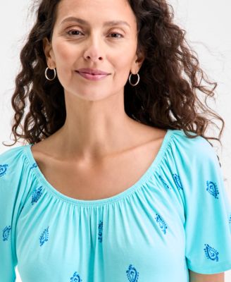 Women's Printed Shirred Scoop-Neck Top, Exclusively at Macy's