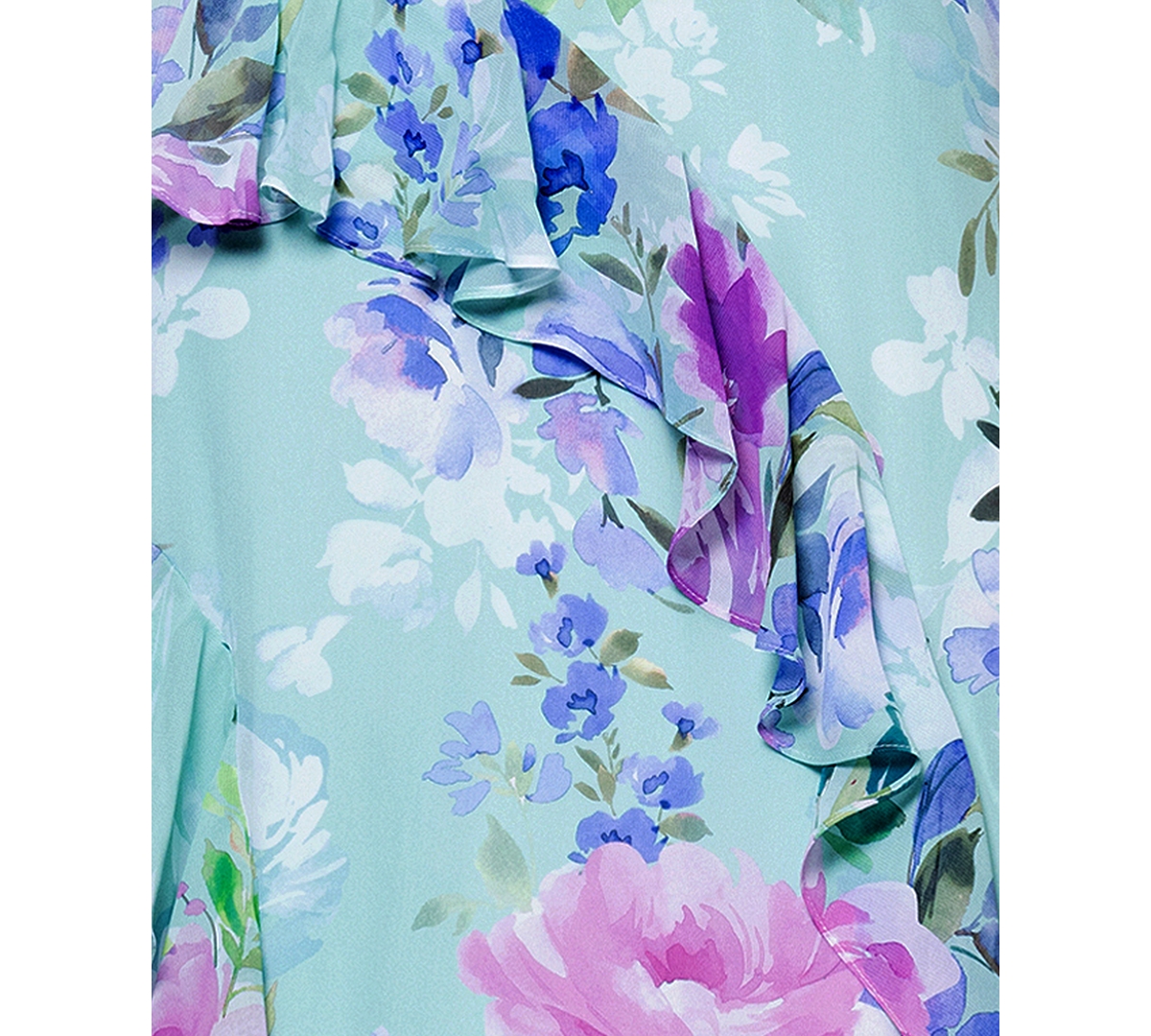 BETSY & ADAM BETSY & ADAM PETITE PRINTED HALTER-NECK RUFFLED SLEEVELESS GOWN 