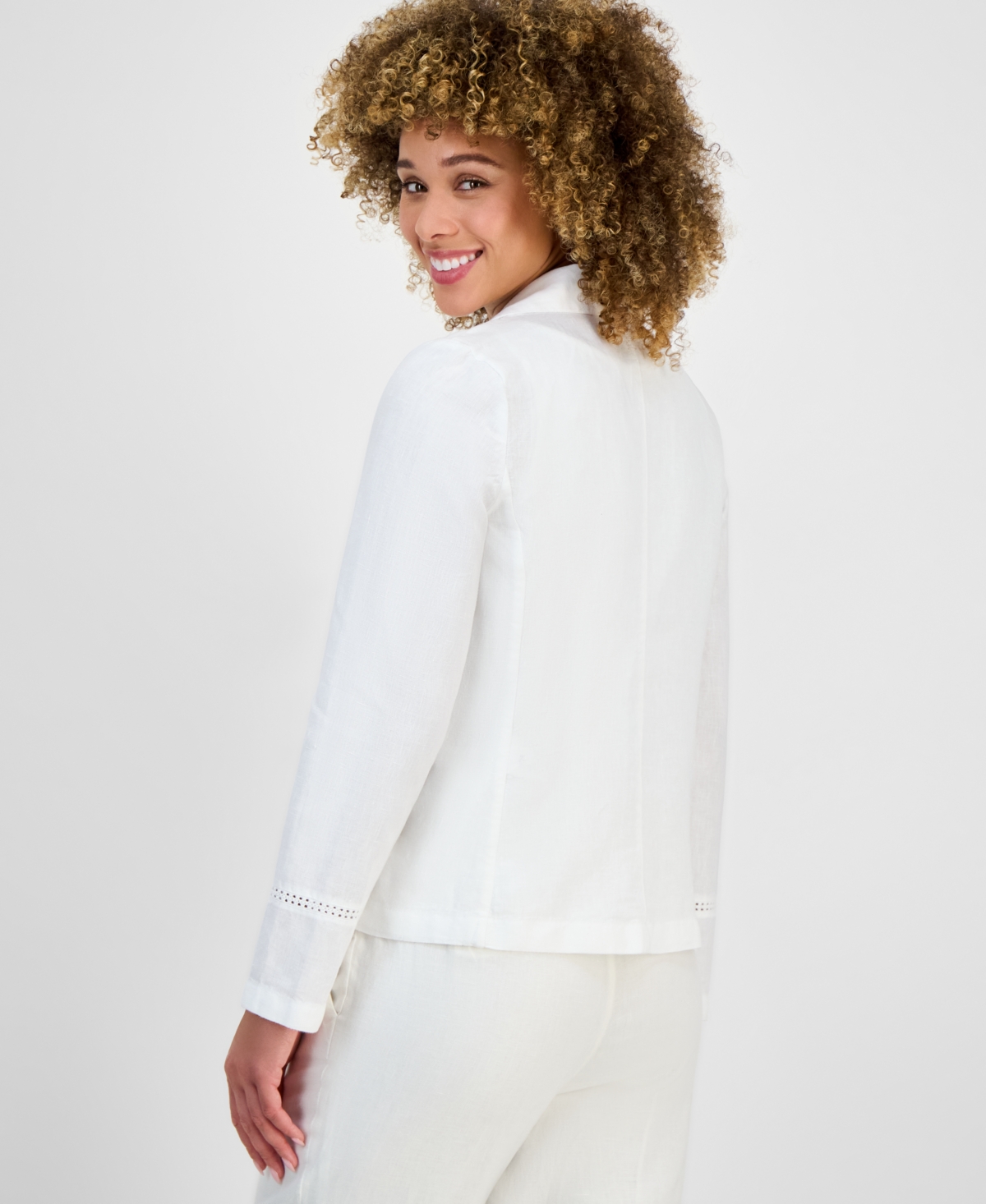 Charter Club Women's 100% Linen Crochet Trim Blazer, Exclusively At Macy's