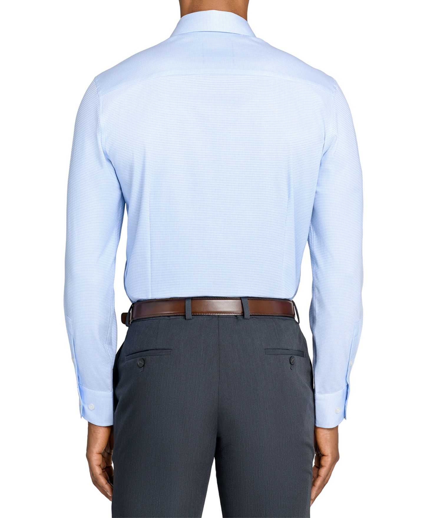 Мужская рубашка MICHELSONS OF LONDON Houndstooth Hybrid Slim Fit Easy Care Long Sleeve, цвет: Белый синий — фото 2