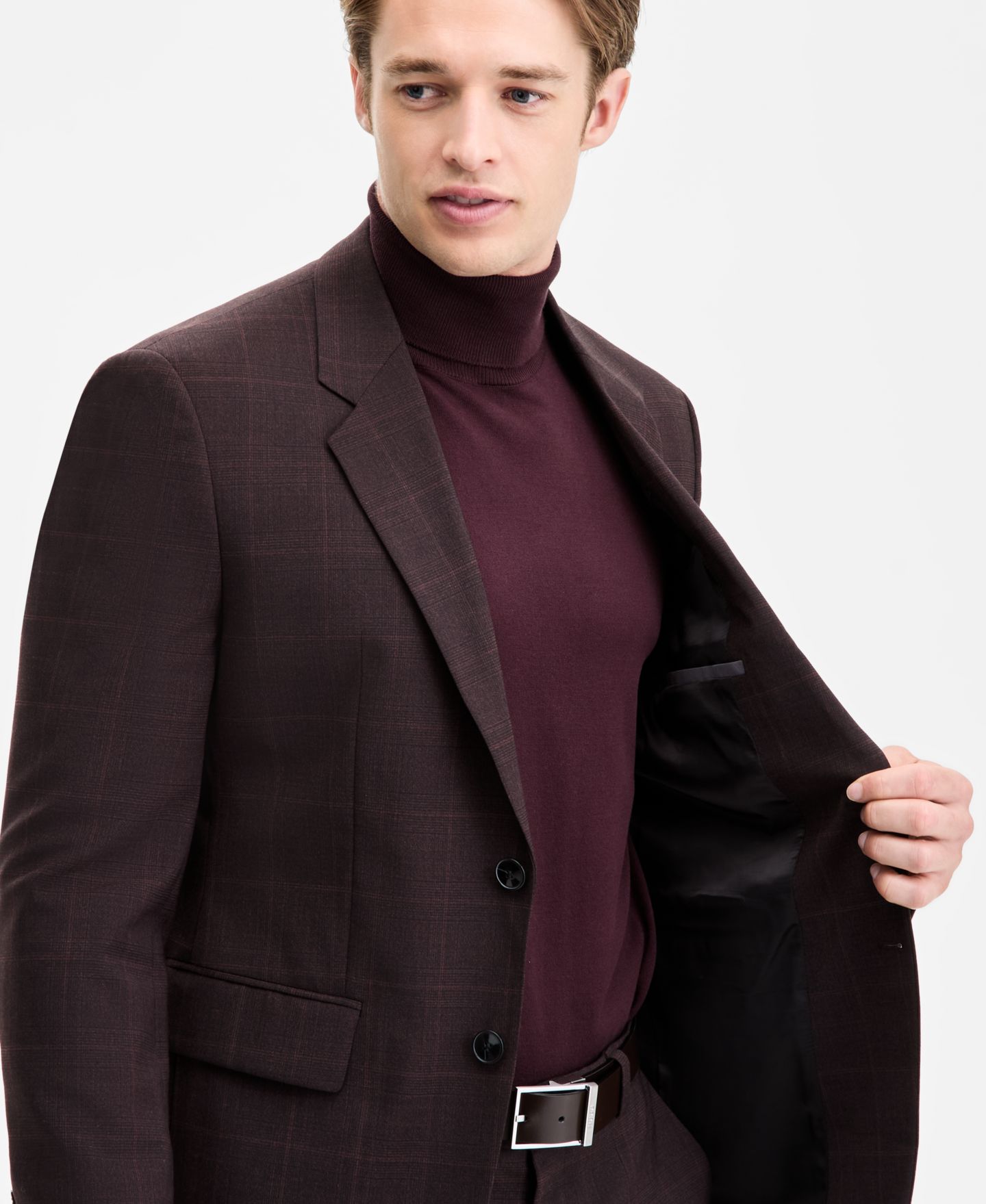 Мужской пиджак Hugo Boss Modern-Fit Plaid Suit, цвет: Бордовый — фото 2