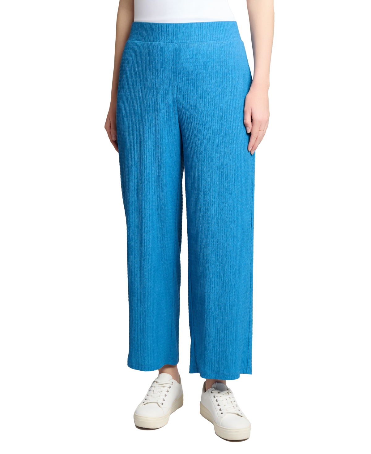 Jones New York Petite Textured Pull-on Wide-leg Pants In Blue