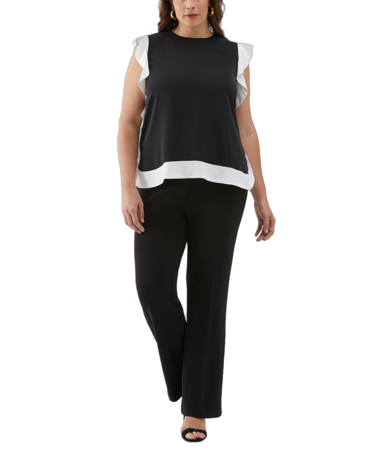 ELLA RAFAELLA PLUS SIZE FLOUNCE TRIM SLEEVELESS TOP 