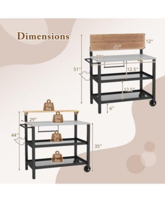 Rolling Bar Cart with Flip-up Table and Hooks for Kitchen
