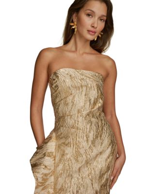 Women's Metallic Ruffled Strapless Gown