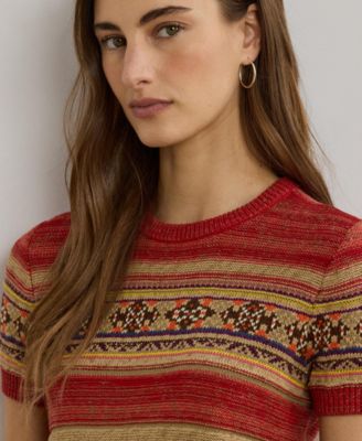 Women's Geo-Striped Short-Sleeve Sweater