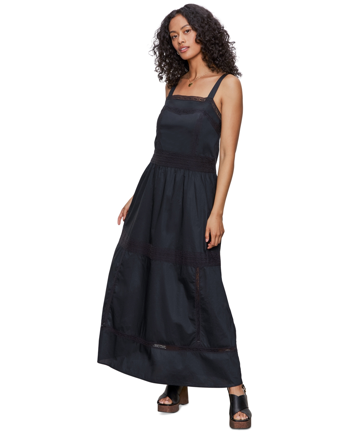 Sanctuary Lucky You Lace Detail Tiered Cotton Maxi Dress