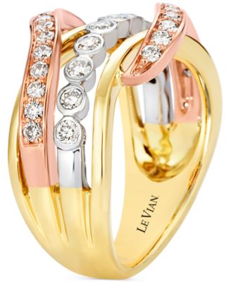 Nude Diamond Multirow Crossover Ring (3/4 ct. t.w.) in 14k Tricolor Gold