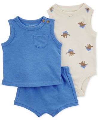 Carter's - Baby Boys 3-Pc. Solid Tank and Shorts & Dino Bodysuit Set