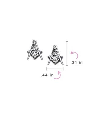 Tiny Square & Compass Masonic Freemason Stud Earrings in Oxidized Silver