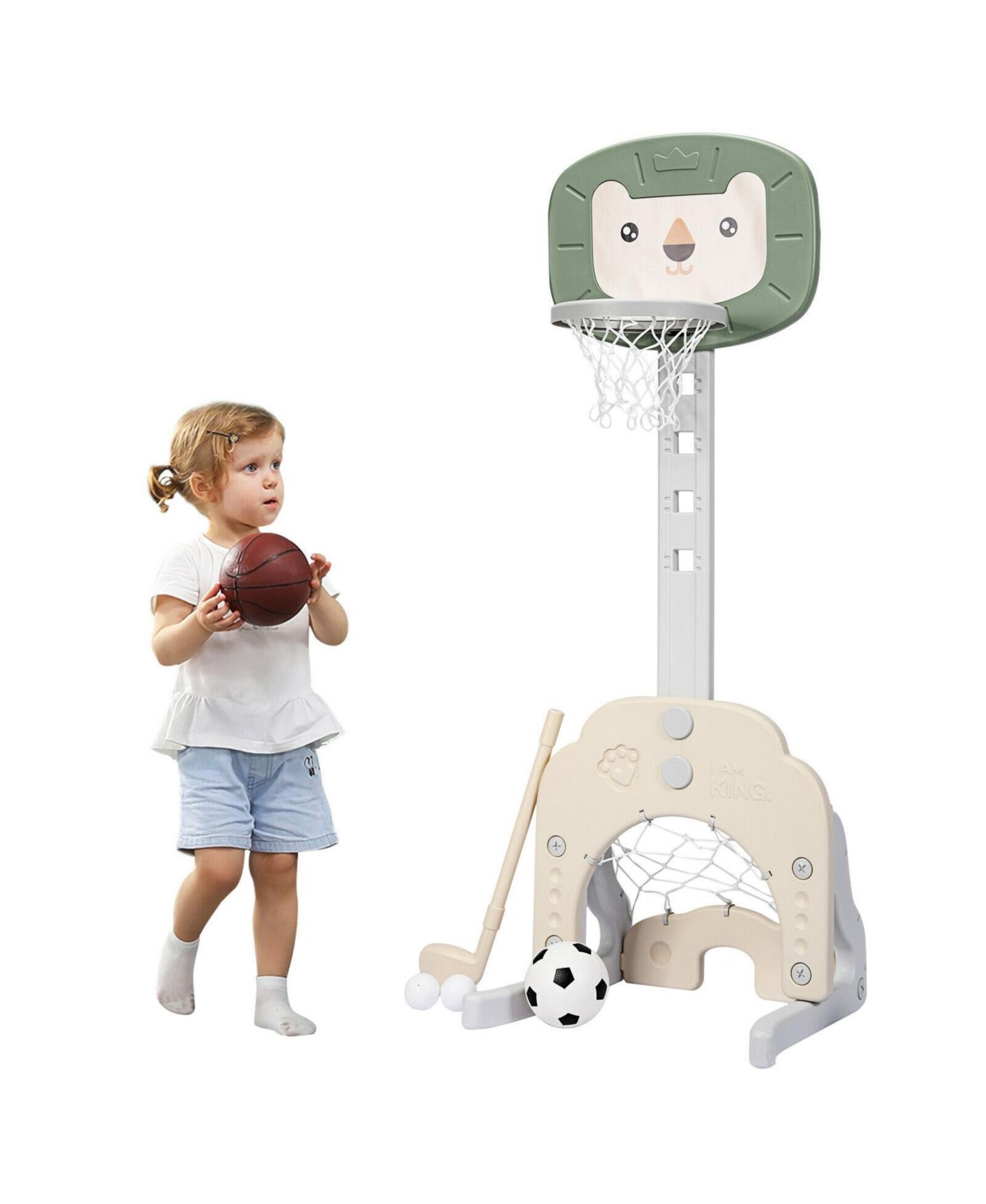 Детские игрушки Mecale 3-in-1 Adjustable Basketball Hoop Sports Set, Ages 2-7, цвет: Серый — фото 1