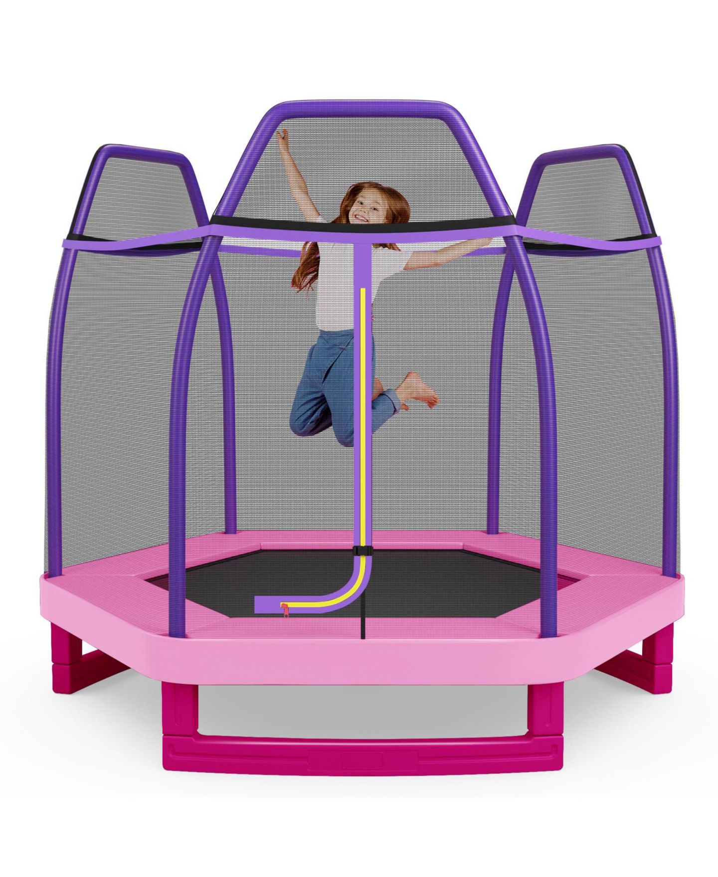 Детская игрушка Mecale 7-Foot Recreational Trampoline with Safety Net Enclosure, Ages 3+, цвет: Розовый — фото 1