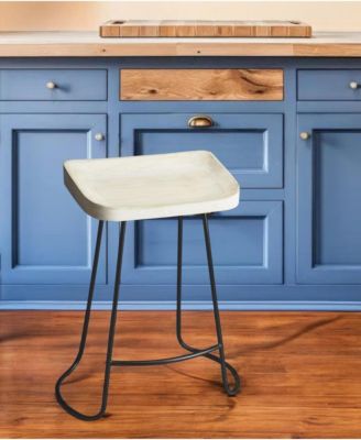 Wood and Iron Backless Counter Height Bar Chair