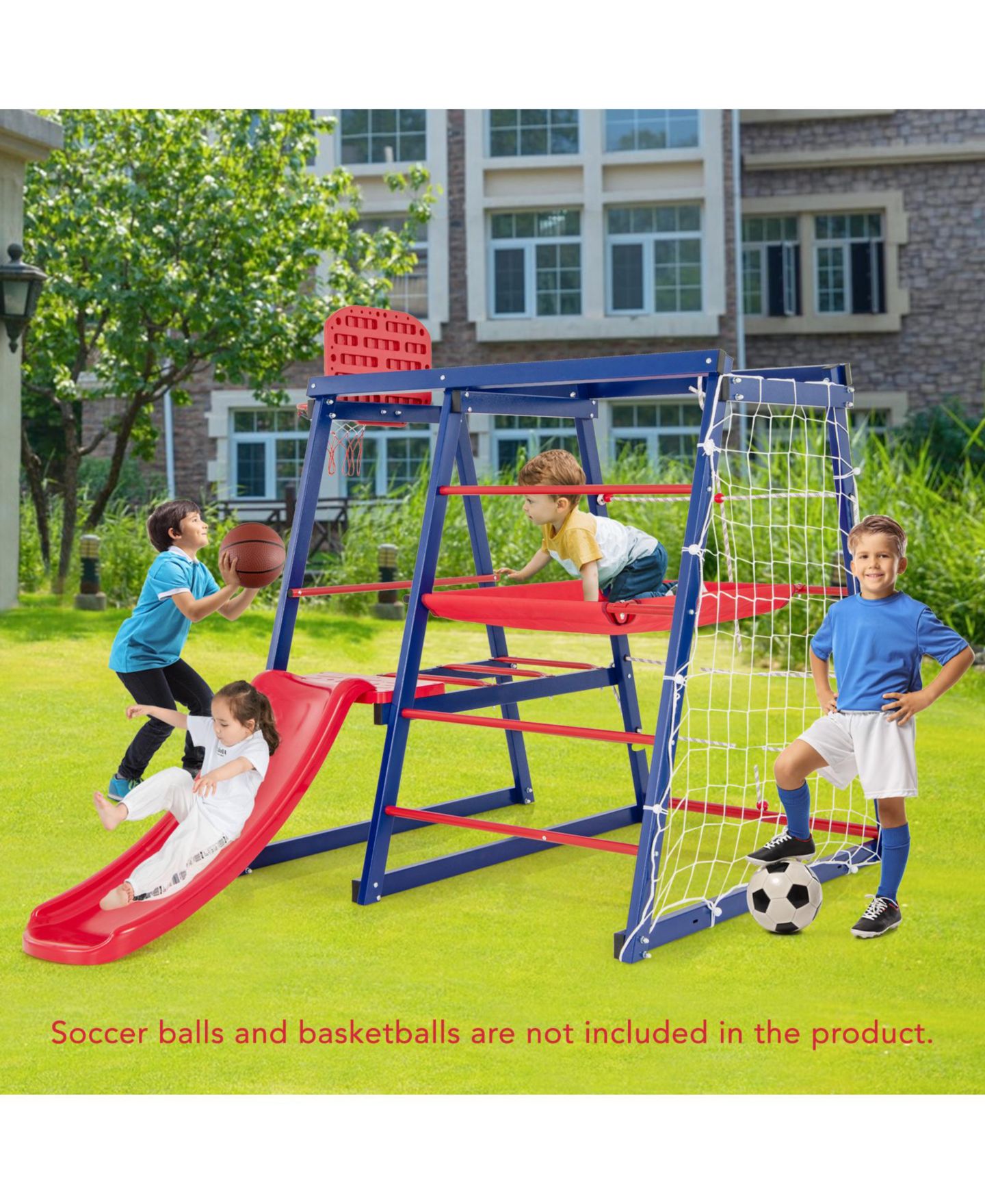 Детская игрушка Mecale 7-In-1 Metal Climbing Playground with Slide, Climbing Net & Basketball Hoop, Ages 3-7, цвет: Синий — фото 3