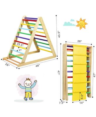 Foldable Wooden Triangle Climber with Reversible Ramp for Kids