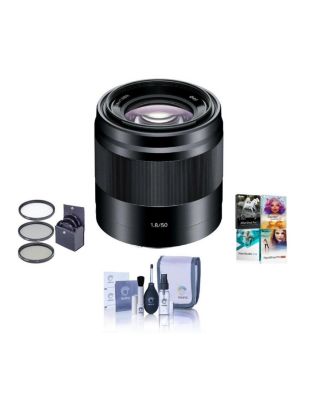 E 50mm f/1.8 OSS Lens for Sony E, Black, Bundle with 49mm Filter Kit, Cleaning Kit, PC Software Kit