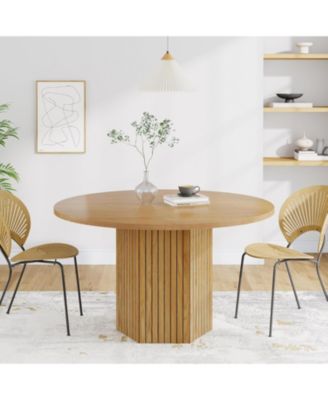 Round Dining Table, Wood Kitchen Table for Dining Room, 47 inch Dinner Table 4 People, Dining Room Table with Heavy Duty Pedestal Base