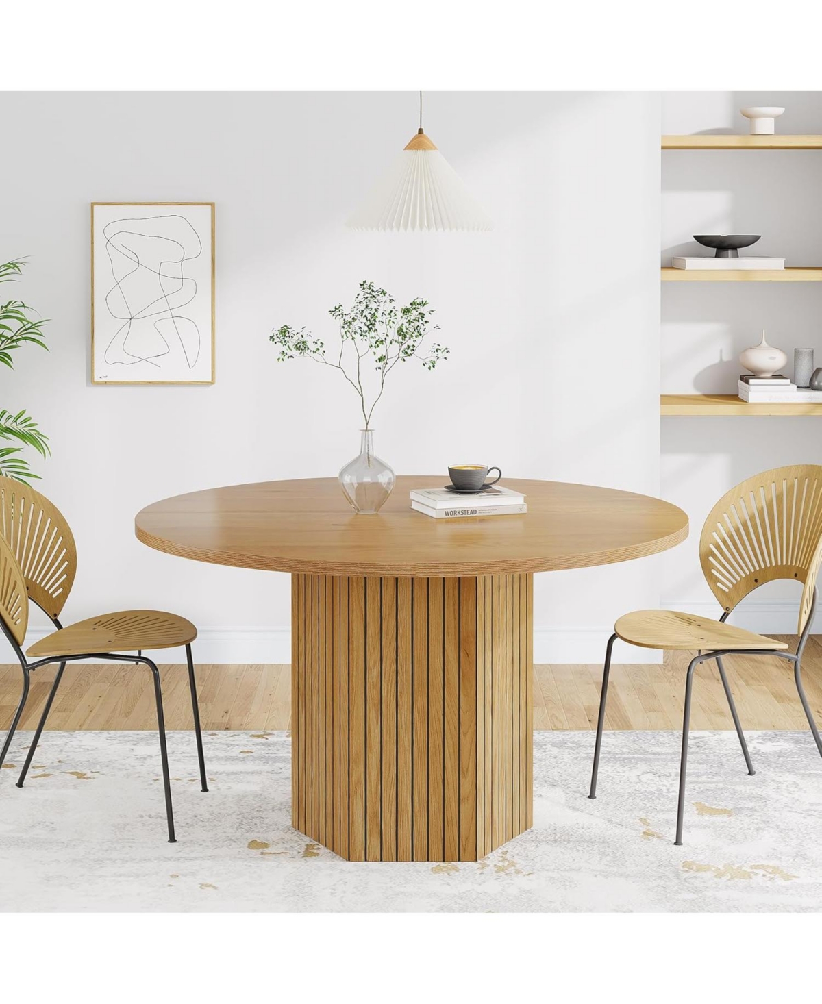 Tribesigns Round Dining Table, Wood Kitchen Table for Dining Room, 47 inch Dinner Table 4 People, Dining Room Table with Heavy Duty Pedestal Base, Nat