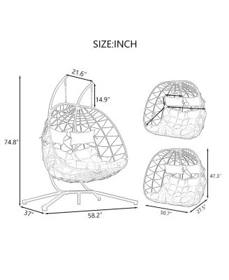 2 Persons Egg Indoor /Outdoor Swing Chair， Patio Wicker Hanging Egg Chair Hanging Basket Chair