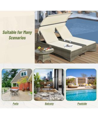 TREXM Outdoor Daybed Patio Rattan Daybed 5 Position Adjustable Backrest Removable Cushions White Frame