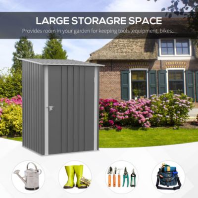 3.3ft x 3.4ft Outdoor Storage Shed Galvanized Metal Utility Garden Tool House Lockable Door Gray