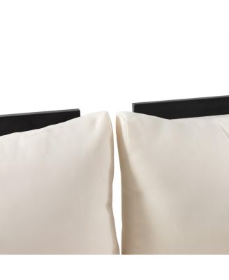 2-Seater Sofa with Iron Frame and Acacia Wood Accents - Water Resistant Fabric Cushions, Right Side Orientation