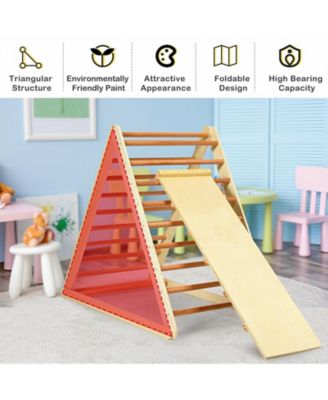 Foldable Wooden Triangle Climber with Reversible Ramp for Kids
