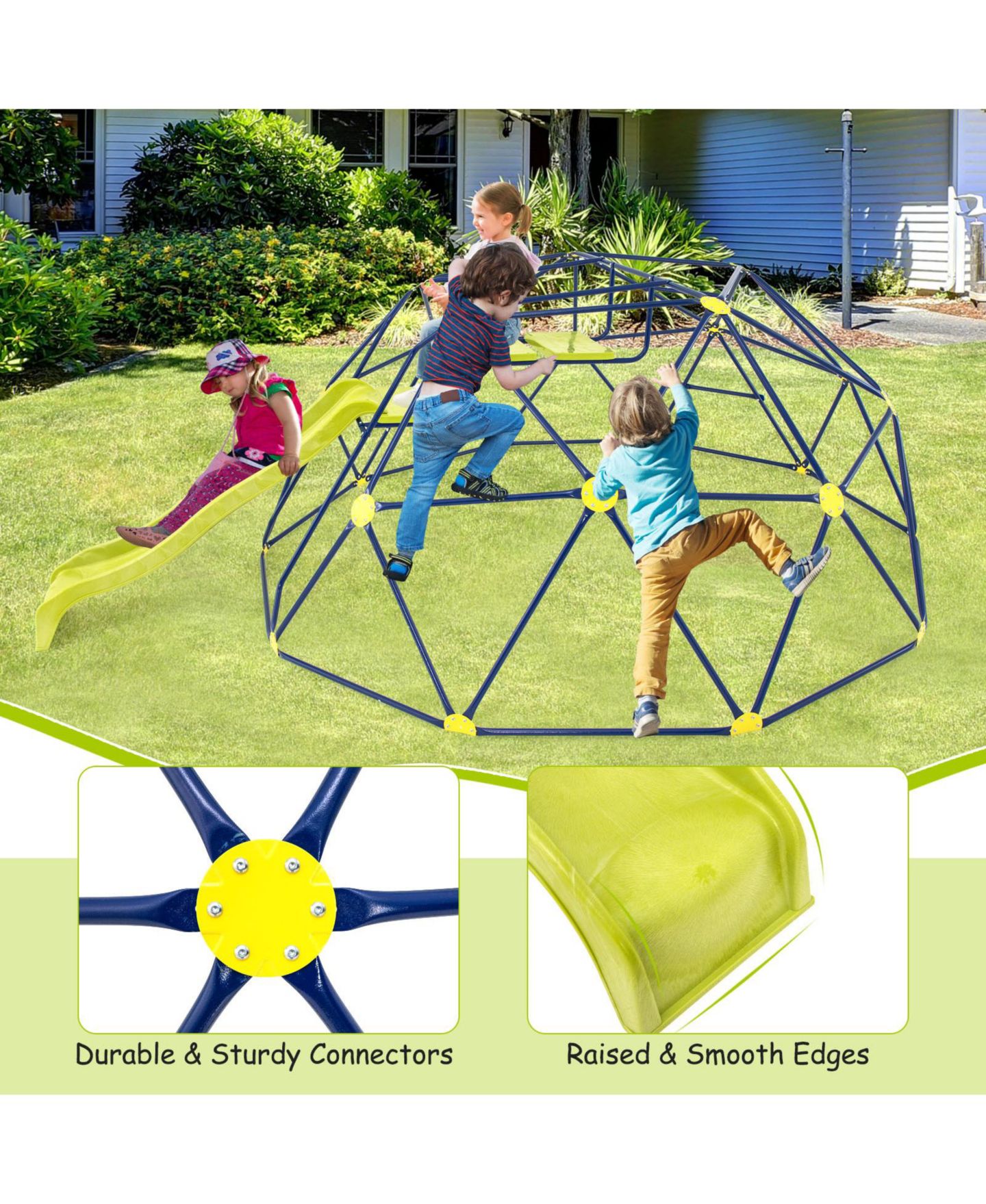 Детская игрушка Mecale Geometric Dome Climber 13.3 Ft with Extended Wavy Slide and 2 Rest Platforms, Ages 3-10, цвет: Синий — фото 7