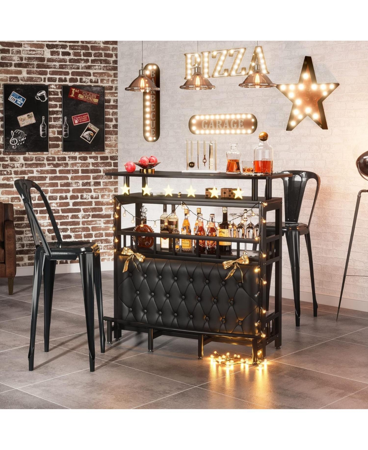 Tribesigns Home Bar Unit for Liquor, 44-Inch Bar Height Table with Storage, Black Entertainment Pub Table for Kitchen, Balcony, Basement