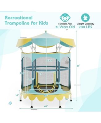 64 Inch Kids Trampoline with Detachable Canopy and Safety Enclosure Net