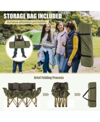 3 Person Folding Camping Chair with 2 Cup Holders Cotton Padding & Storage Bag