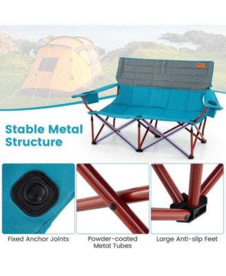 3 Person Folding Camping Chair with 2 Cup Holders Cotton Padding & Storage Bag