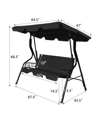 3 Seat Outdoor Patio Canopy Swing with Cushioned Steel Frame